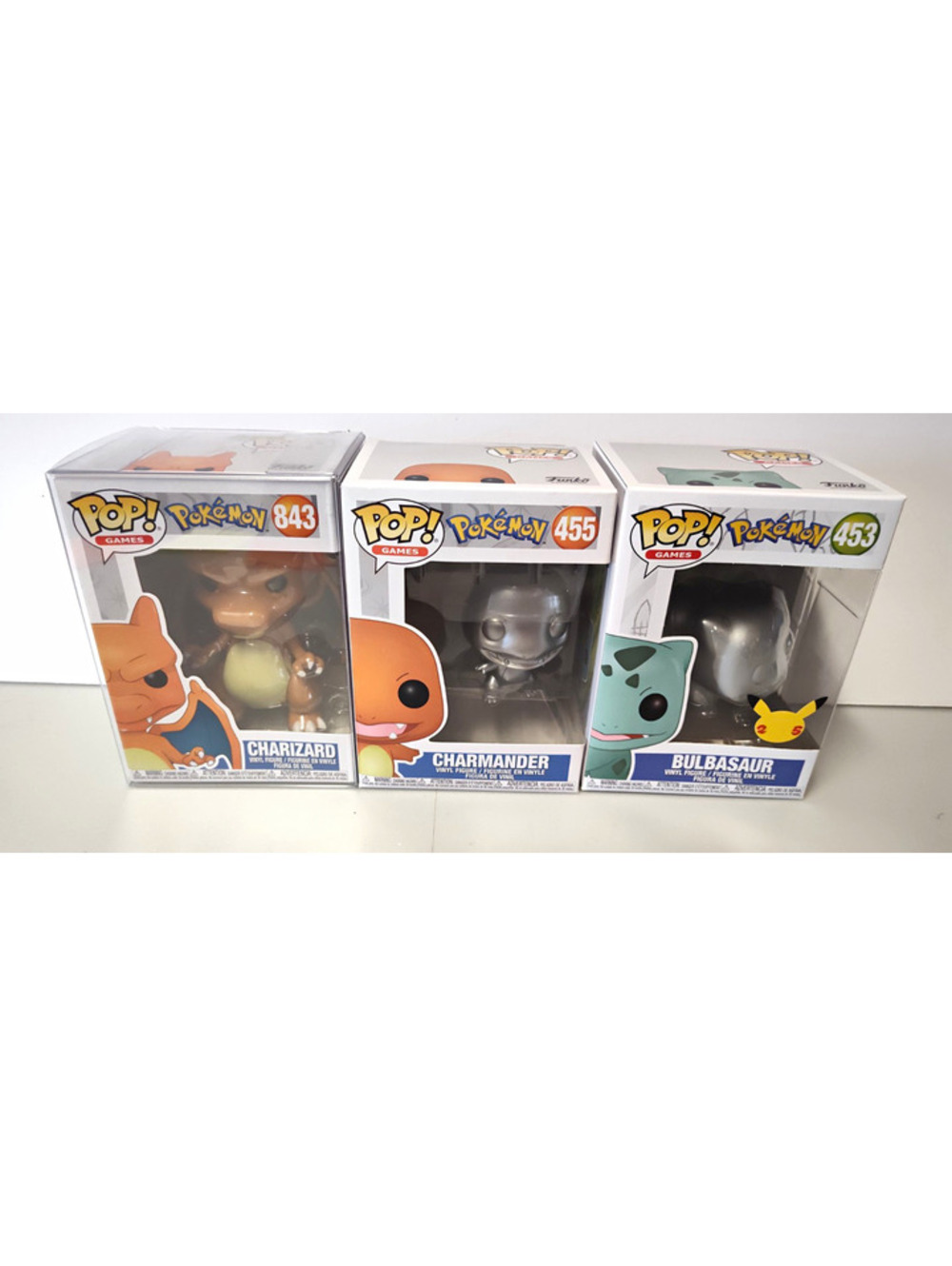 Funko Pop Pokemon Lot Charizard 843 Charmander 455 Bulbasaur 453 Metallic 25th